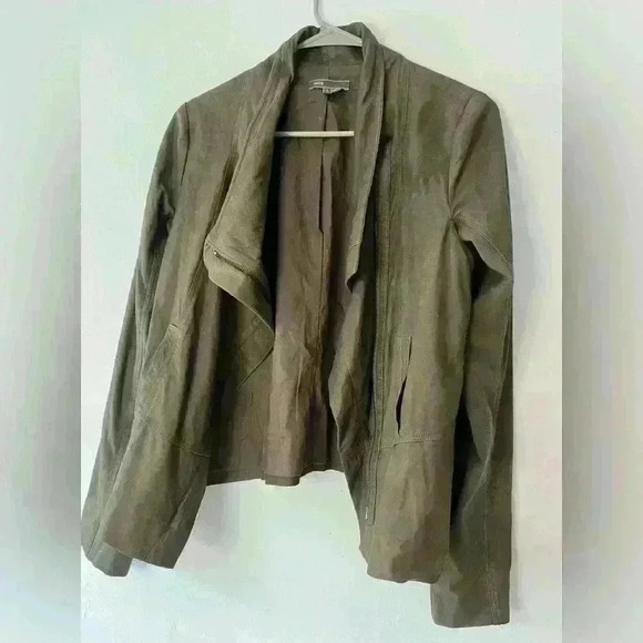 VINCE Scuba Asymmetrical Lambskin Leather green khaki suede Jacket Size large - Picture 5 of 16